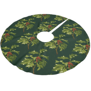 Stechpalme Mit Roten Steinfrüchten Botanisch-S Polyester Weihnachtsbaumdecke