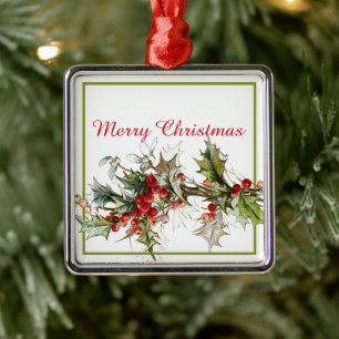 Stechpalme und Beeren Metallschmuckstück Ornament Aus Metall