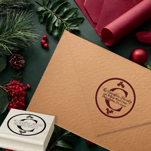 Stechpalme und Beeren Weihnachts-Monogramm Gummistempel