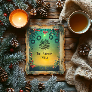 Stechpalme und Kränze Weihnachten mit Familienbots Einladung