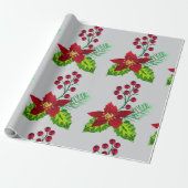 Stechpalme und Weihnachtsstern-Muster Geschenkpapier (Ungerollt)