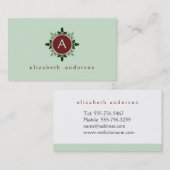 Stechpalme verlässt Monogramm grüne rote Visitenkarte (Vorne/Hinten)