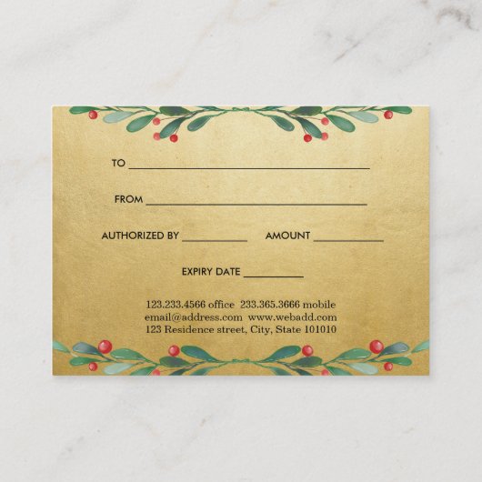 Stechpalme verlässt rabattkarte (Rückseite)