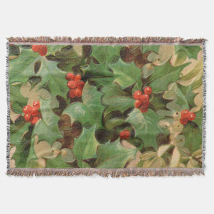 Stechpalmen-Beeren-Grün-Weihnachten-Festtage-Vinta Decke
