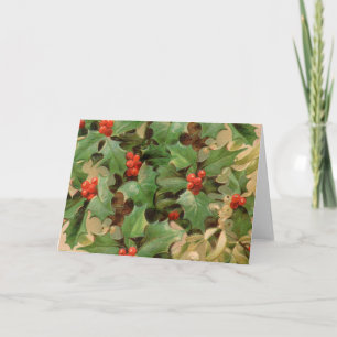 Stechpalmen-Beeren-Grün-Weihnachten-Festtage-Vinta Feiertagskarte