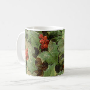 Stechpalmen-Beeren-Grün-Weihnachten-Festtage-Vinta Kaffeetasse