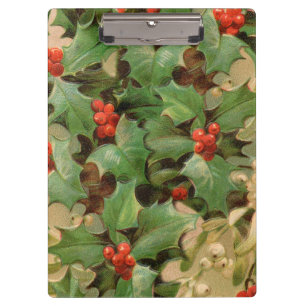 Stechpalmen-Beeren-Grün-Weihnachten-Festtage-Vinta Klemmbrett