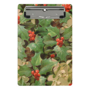 Stechpalmen-Beeren-Grün-Weihnachten Vintage Mini Klemmbrett