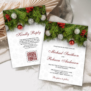Stechpalmen-Beeren-Kiefer-Blätter-Weihnachten-QR-C Einladung