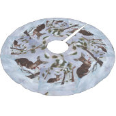 Stechpalmen-Beeren-Rotwild Polyester Weihnachtsbaumdecke (Schrägansicht)