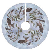 Stechpalmen-Beeren-Rotwild Polyester Weihnachtsbaumdecke (Vorderseite)