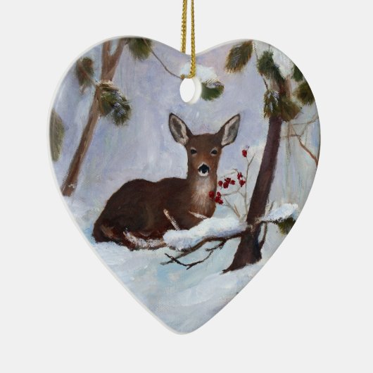 Stechpalmen-Beeren-Rotwild-Verzierung Keramikornament (Rechts)