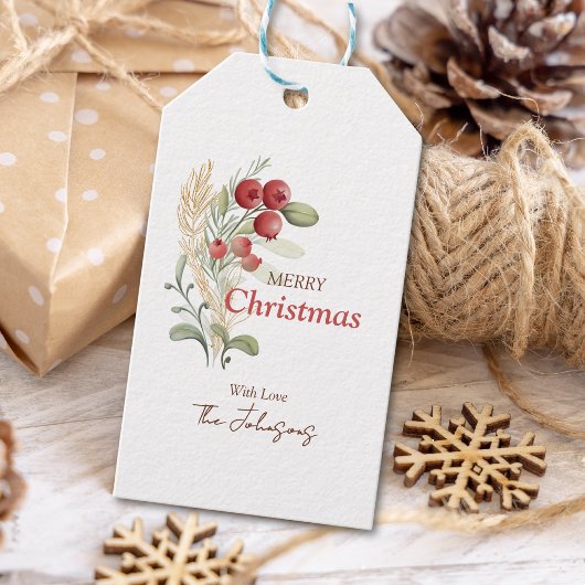 Stechpalmen-Beeren-Rustikale einfache Weihnachtsfe Geschenkanhänger