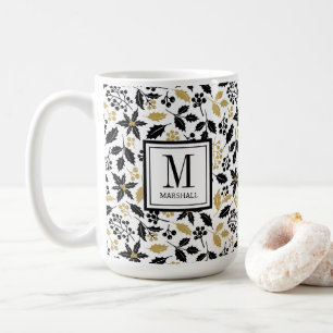 Stechpalmen-Beeren Schwarz Gold Name Monogramm Wei Kaffeetasse