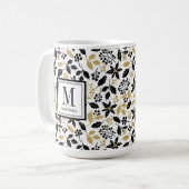 Stechpalmen-Beeren Schwarz Gold Name Monogramm Wei Kaffeetasse (Vorderseite Links)