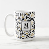 Stechpalmen-Beeren Schwarz Gold Name Monogramm Wei Kaffeetasse (Links)