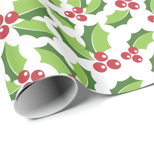 Stechpalmen-Beeren-Stechpalme verlässt Geschenkpapier (Rolleneckpunkt)