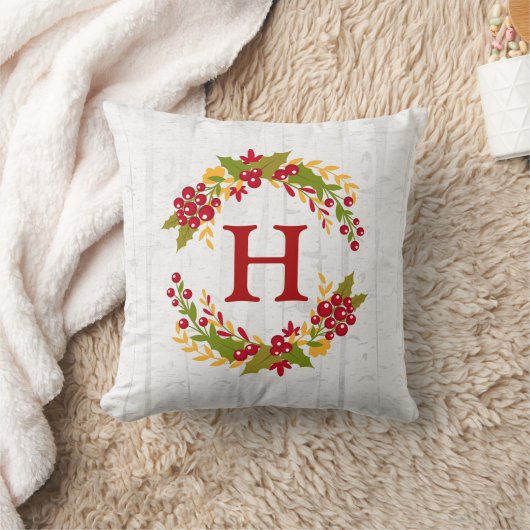 Stechpalmen-Beerenwreath-mit Monogramm Kissen (Decke)