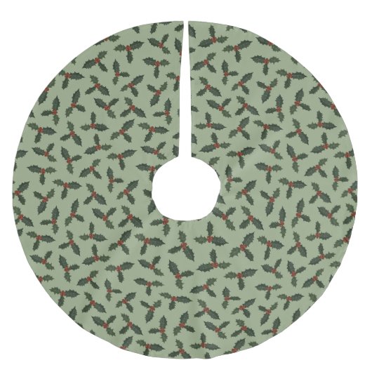 Stechpalmen-Grünmuster Polyester Weihnachtsbaumdecke (Vorderseite)