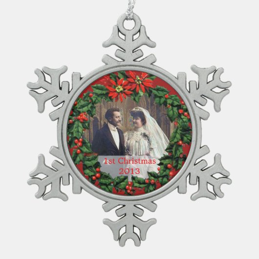 Stechpalmen-Kranz-1. Weihnachten verzieren Schneeflocken Zinn-Ornament (Vorderseite)