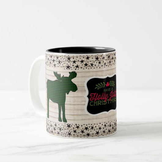Stechpalmen-lustige karierte Elch-WeihnachtsTasse Zweifarbige Tasse (Vorderseite Links)