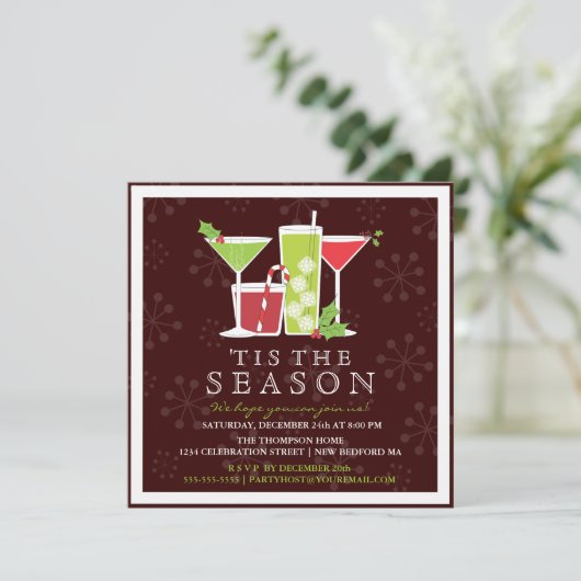 Stechpalmen-lustige Weihnachtscocktail-Party Einladung (Stehend Vorderseite)