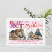 Stechpalmen-lustiges Weihnachtsmoderne gestreifte Feiertagskarte (Stehend Vorderseite)