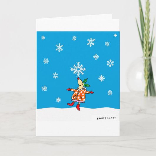 Stechpalmen-Rotwild mit Schneeflocken Feiertagskarte (Vorderseite)