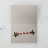 Stechpalmen-und Granatapfel-Damast-gerahmte Feiertagskarte (Innenseite)