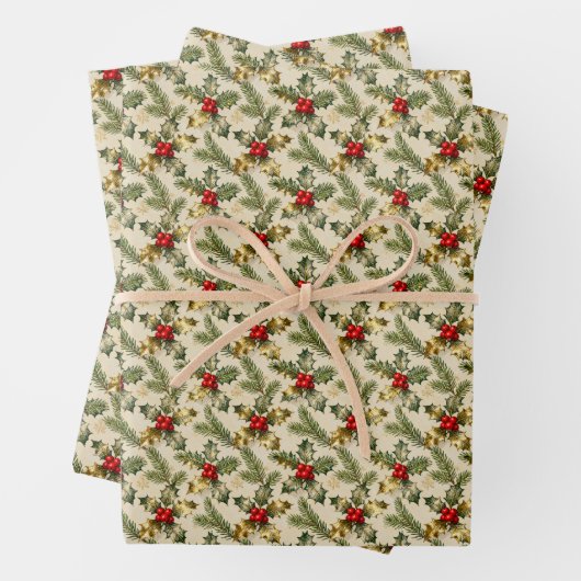 Stechpalmen und Immergrün Geschenkpapier Set (Beispiel)