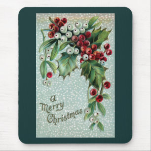 Stechpalmen-und Mistelzweig-Vintages Weihnachten Mousepad