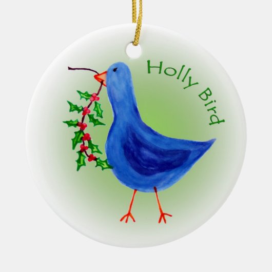 Stechpalmen-Vogel mit grünem Hintergrund Keramikornament (Vorne)