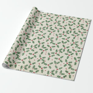 Stechpalmen-Weihnachts-Feiertag Elfenbein Vintage Geschenkpapier