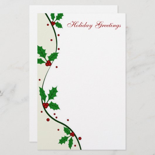 Stechpalmen-Weihnachtsbriefpapier Briefpapier (Vorne/Hinten)