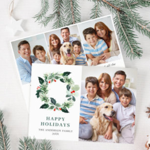 Stechpalmen-Weihnachtskranz-Weihnachtsgruß 4 PHOTO Feiertagskarte