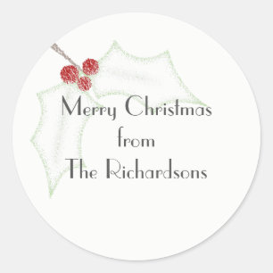 Stechpalmen-Weihnachtssticker Runder Aufkleber
