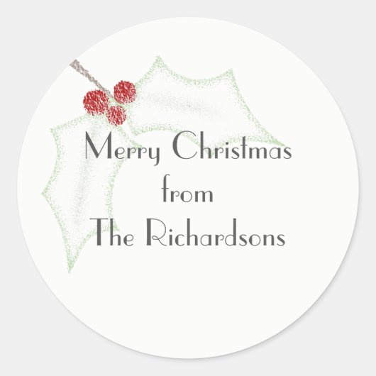 Stechpalmen-Weihnachtssticker Runder Aufkleber (Vorderseite)