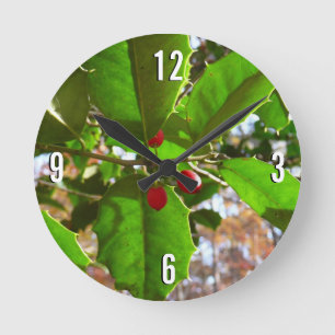 Stechpalmenblätter II Holiday Nature Botanisch Runde Wanduhr