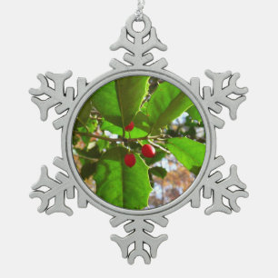 Stechpalmenblätter II Holiday Nature Botanisch Schneeflocken Zinn-Ornament