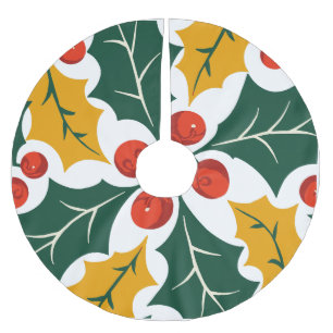 Stechpalmenblätter Retro modernes großes Druckmust Polyester Weihnachtsbaumdecke