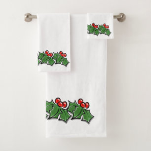 Stechpalmenblätter Stechpalmenbeeren Weihnachtsgir Badhandtuch Set