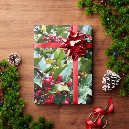 Stechpalmenblätter und -beeren geschenkpapier (Feiertagsgeschenk)