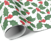 Stechpalmenblätter und rote Beeren Klassisches Wei Geschenkpapier (Rolleneckpunkt)