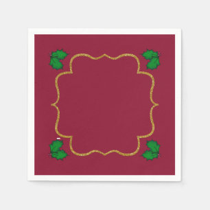 Stechpalmenblätter und rote Beeren zu Weihnachten Serviette