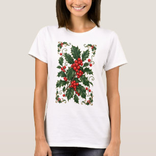 Stechpalmenblätter und Schnörkel im Vintage-Stil T-Shirt