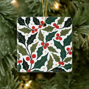 Stechpalmenblätter und Sterne Retro modernes Hinte Keramikornament