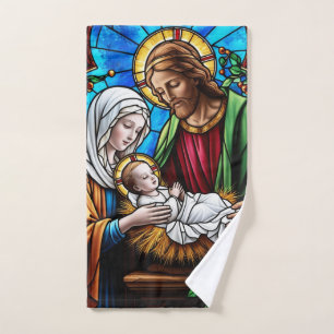 Stechpalmenfamilie Kristall-Buntglasbild Handtuch