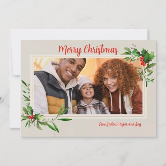 Stechpalmenrahmen Foto-Feiertagskarte Feiertagskarte (Vorderseite)