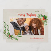 Stechpalmenrahmen Foto-Feiertagskarte Feiertagskarte (Vorne/Hinten)