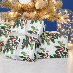Stechpalmenrote Beeren Botanische Weihnachtswasser Geschenkpapier